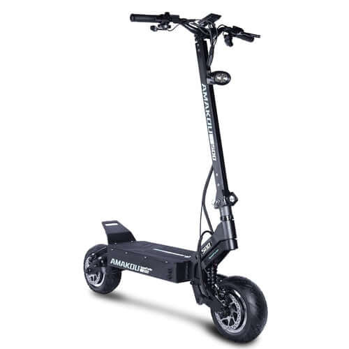 AMAKOU electric scooter showcasing its robust design, ideal for urban commuting and outdoor adventures, featuring a dual motor folding electric scooter.