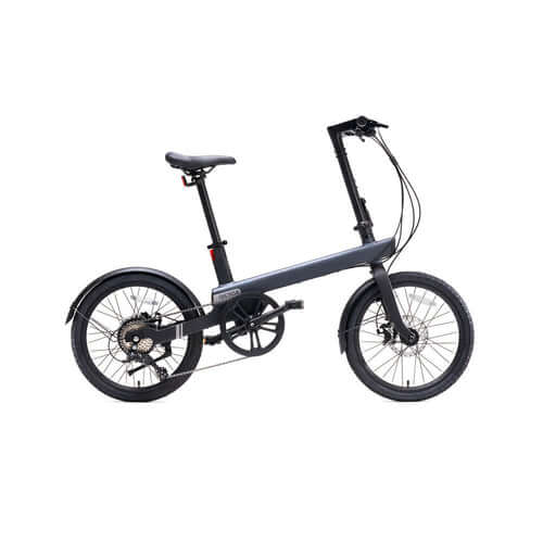 Xiaomi QiCycle C2 electric bike in black, foldable design with 20 inch wheels and 250W power.