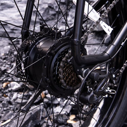 SIVROCK V1 Shimano electric bike rear hub and disc brake close-up image.