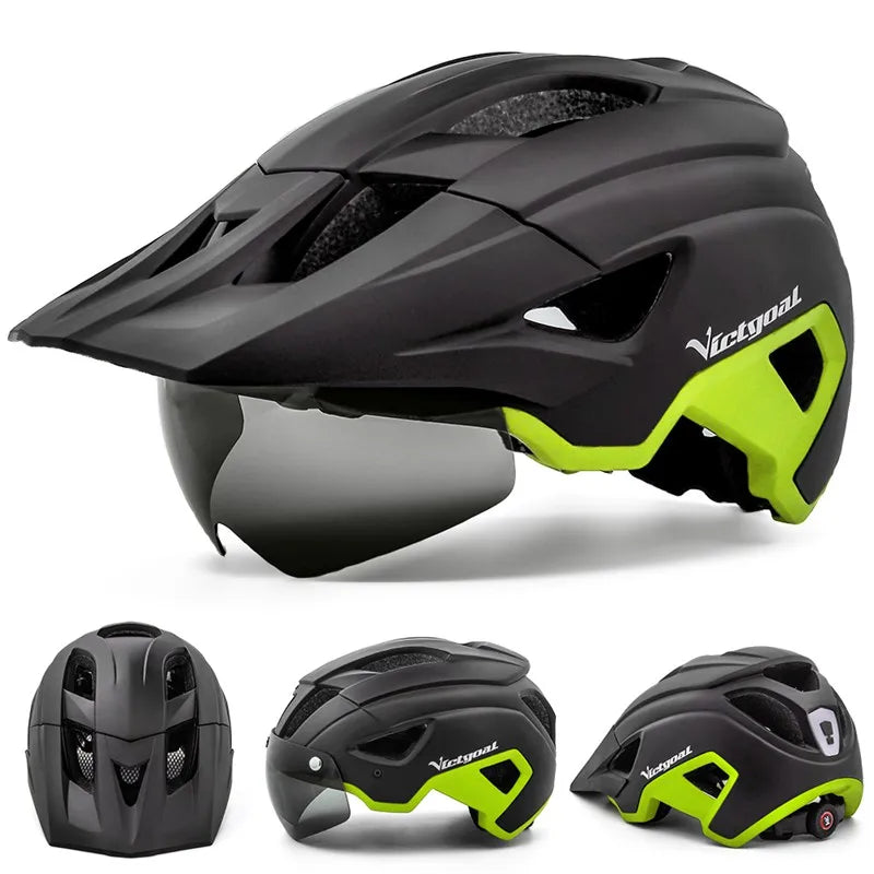 LED Bike Helmet Magnetic Goggles Sun Visor Green-0