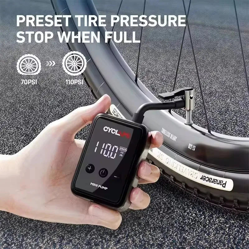 NNEOBA Mini Electric Bicycle Air Pump 150PSI High-Pressure Portable Inflator Black-2
