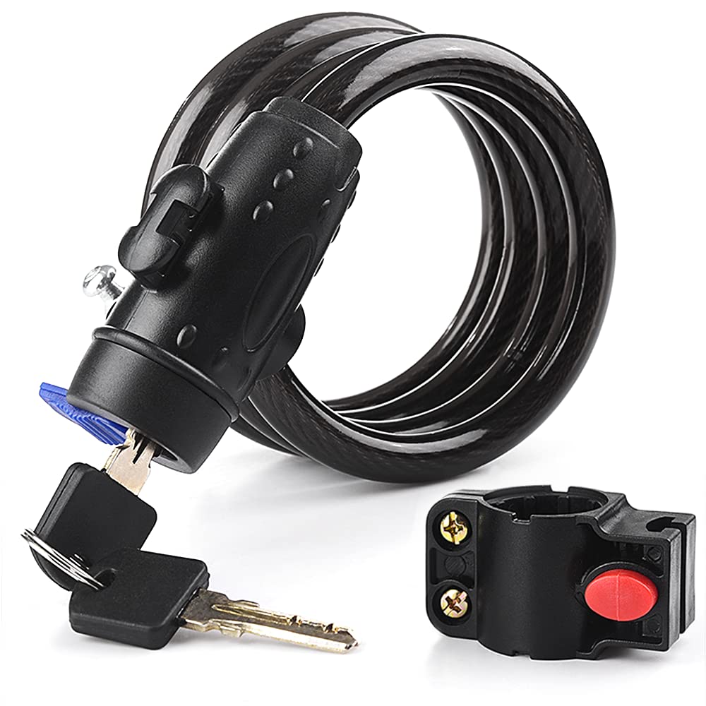 NNEDSZ 1.2m 2 Keys Bicycle Lock Bike Cable Locks Motorcycle Lock  Mounting Bracket Scooter Lock-0