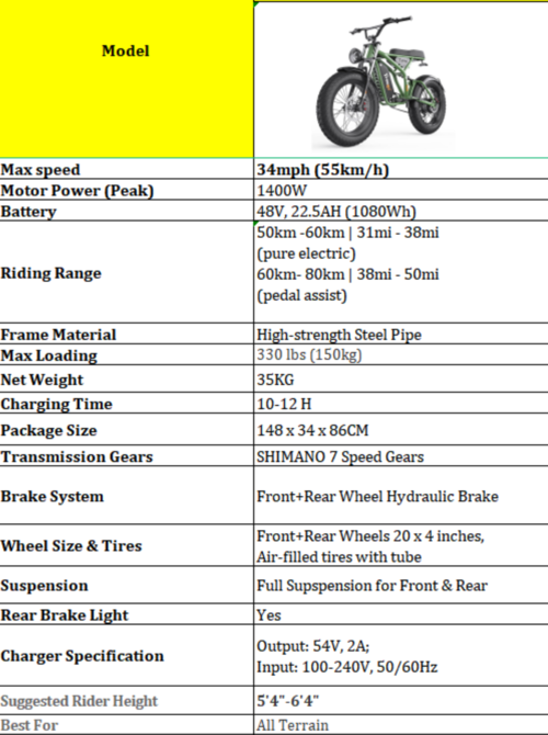 Freego 7 Speed Shimano Off Road Electric Bike