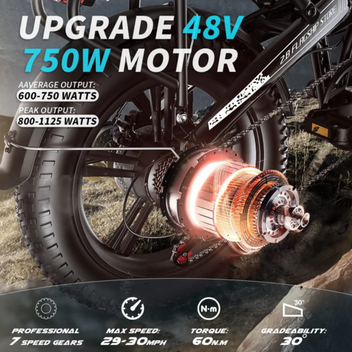 Upgrade 48V 750W motor for 750W electric bike with fat tires, offering powerful output and high performance.
