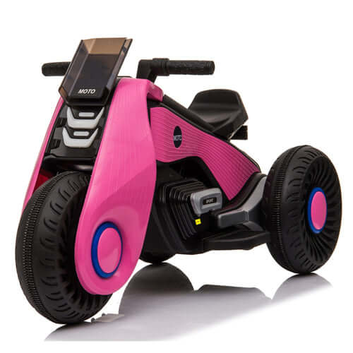 Children's electric motorcycle three wheel in pink design with stylish features and sturdy wheels.