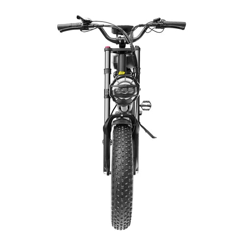 Front view of BLJ-F4 RetroCruze™ urban electric bike RetroCruze with 20" fat tire and dual motor.