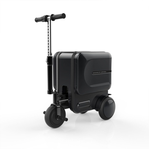 Smart Electric Suitcase Scooter with built-in ride, easy to maneuver, and stylish black design.